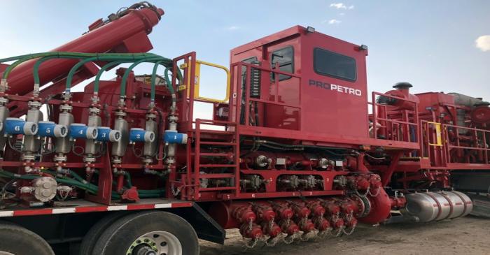 FILE PHOTO: Piece of equipment stands in the ProPetro yard before being sent to a fracking site