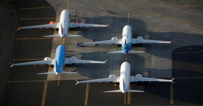 FILE PHOTO: An aerial photo shows Boeing 737 MAX aircraft at Boeing facilities at the Grant