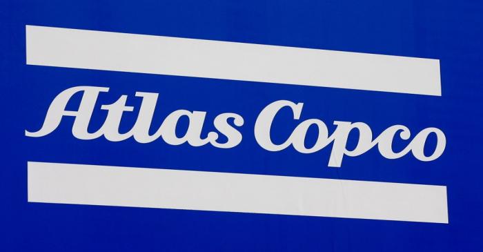 A Atlas Copco company logo is pictured at the 