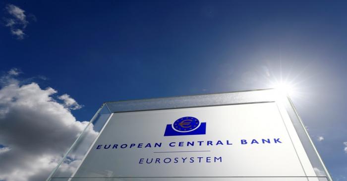 FILE PHOTO: The logo of the European Central Bank (ECB) is pictured outside its headquarters in