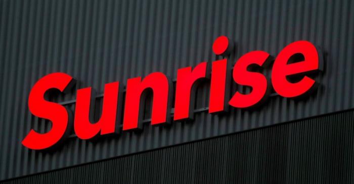 FILE PHOTO: Swiss telecom company Sunrise's logo is seen at its headquarters in Opfikon