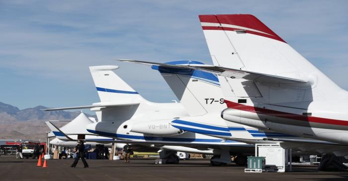 Business jets are seen at the NBAA exhibition in Las Vegas