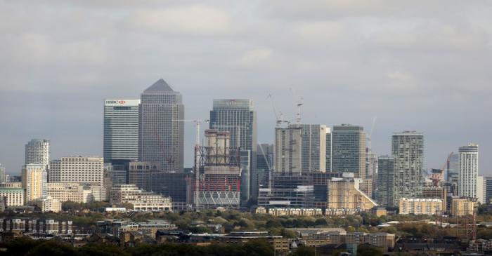 General view of Canary Wharf financial district in London