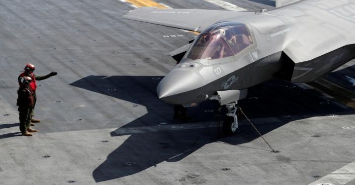 FILE PHOTO: A Lockheed Martin F-35B stealth fighter is seen on the USS Wasp (LHD 1) amphibious
