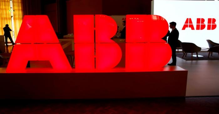 FILE PHOTO: Logo of Swiss power technology and automation group ABB is seen at the Swiss