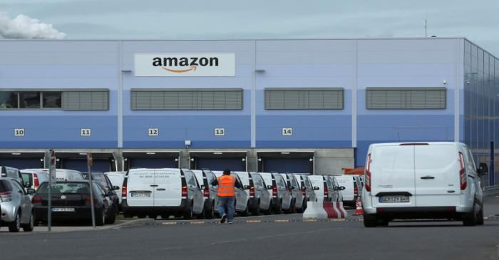 FILE PHOTO: An outside view of an Amazon logistics centre in Mannheim