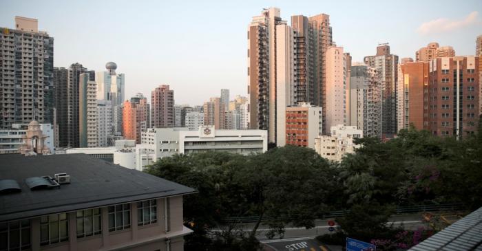 General view of a city skyline during anti-government protests in Hong Kong