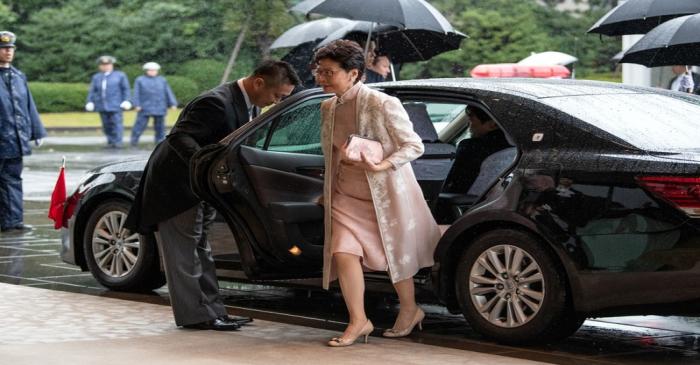 Chief Executive of Hong Kong Carrie Lam arrives to attend the enthronement ceremony of Japan's
