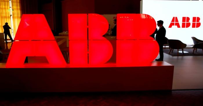 FILE PHOTO: Logo of Swiss power technology and automation group ABB is seen at the Swiss