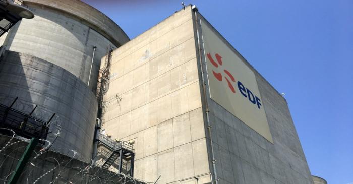 The EDF logo is seen on a reactor building at the Tricastin nuclear power plant site in