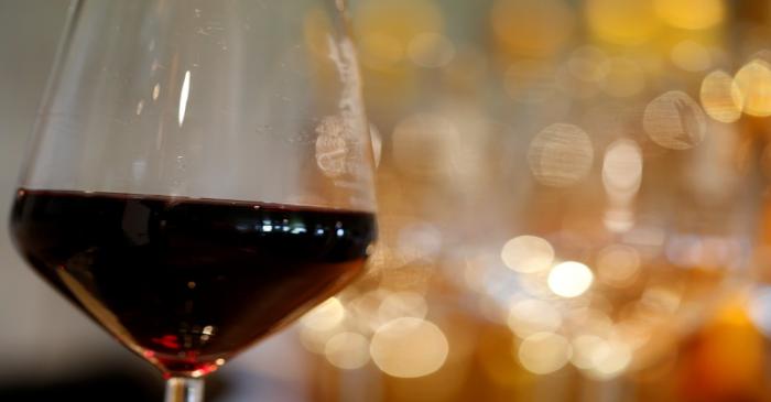 FILE PHOTO: A glass of French red wine is displayed at the Chateau du Pavillon in