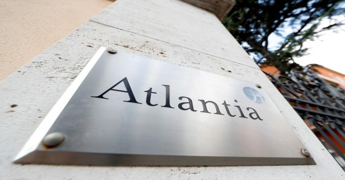 FILE PHOTO: An Atlantia Group sign outside the company's Rome headquarters