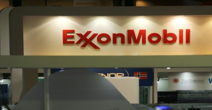 FILE PHOTO: Logo of the Exxon Mobil Corp is seen at the Rio Oil and Gas Expo and Conference in