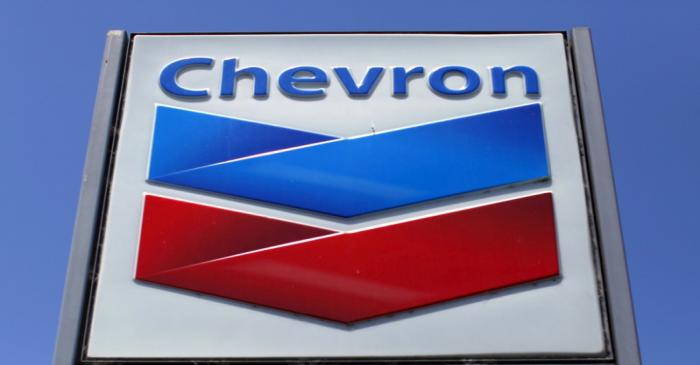 File photo of a Chevron gas station sign in Del Mar, California