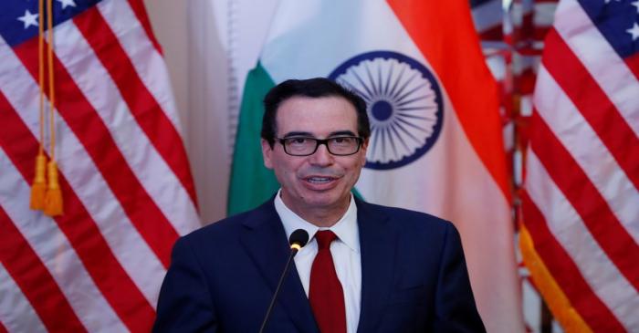 U.S. Treasury Secretary Steven Mnuchin speaks during a joint news conference with India's