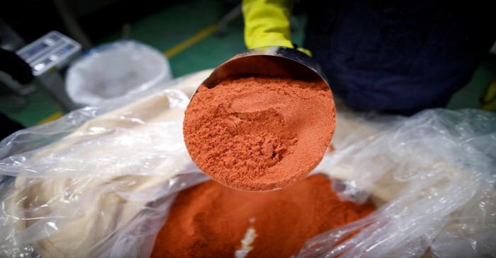 FILE PHOTO: Recycled cobalt sulphate is seen at an urban mining plant in Gunsan