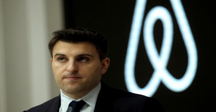 FILE PHOTO: Brian Chesky, CEO and Co-founder of Airbnb, speaks to the Economic Club of New York