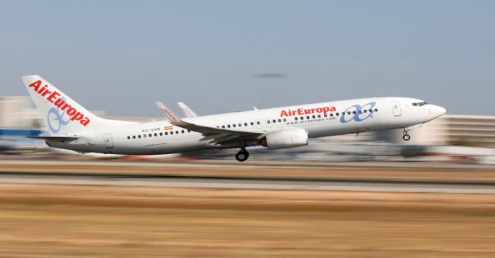 An Air Europa Boeing 737 airplane takes off at the airport in Palma de Mallorca