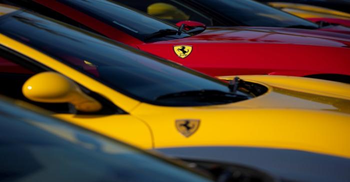 FILE PHOTO: A group of Ferrari owners park their cars to show on display at the SVGT car