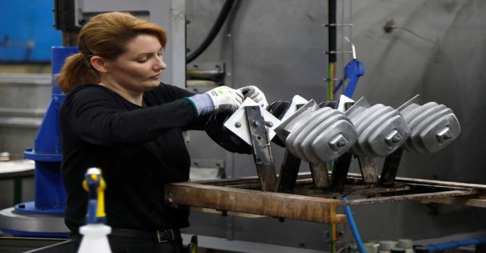 A worker is seen at Plasti-Tremp factory in Menetou-Ratel