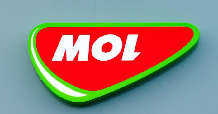 FILE PHOTO: Logo of Hungarian oil and gas group MOL at the company's refinery in Szazhalombatta