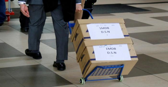 FILE PHOTO: Boxes of 1MDB documents arrive at Kuala Lumpur High Court in Kuala Lumpur