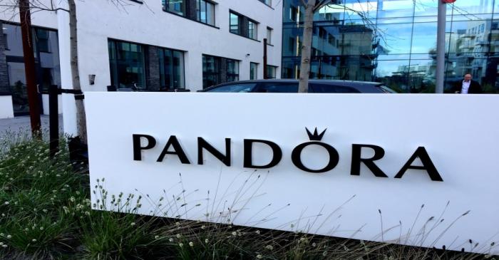 A Pandora sign is seen at the company's headquarters in Copenhagen