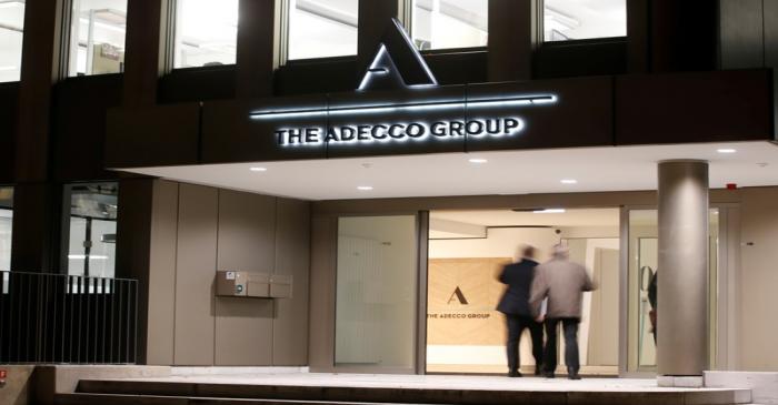 Logo of Swiss Adecco Group is seen in Zurich