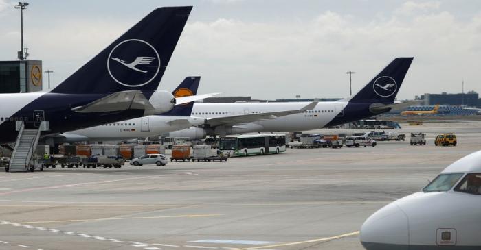 Airplanes of German air carrier Lufthansa are pictured at the airport  in Frankfurt