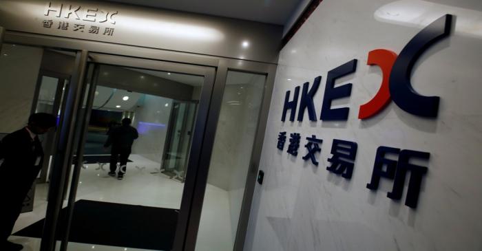 FILE PHOTO: The Hong Kong Exchanges and Clearing Limited logo is displayed at its entrance in