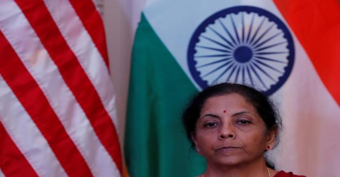 India's Finance Minister Nirmala Sitharaman attends a joint news conference with U.S. Treasury