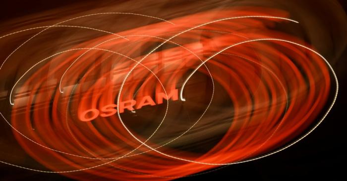 FILE PHOTO: The logo of German lighting manufacturer Osram is illuminated