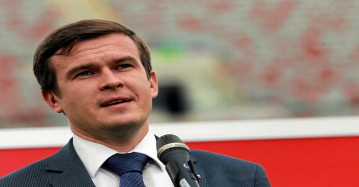 Poland's Minister of Sport Witold Banka looks on at the National Stadium in Warsaw