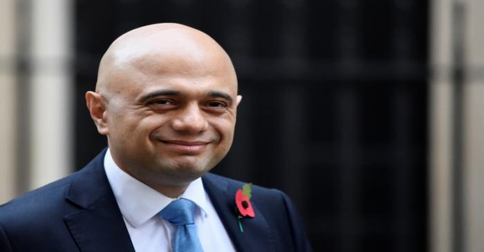 Britain's Chancellor of the Exchequer Sajid Javid is seen outside Downing Street in London