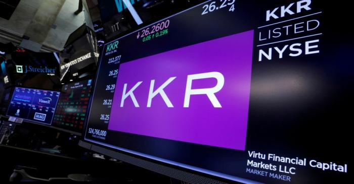 FILE PHOTO: Trading information for KKR & Co is displayed on a screen on the floor of the NYSE