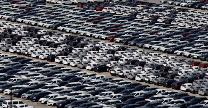 FILE PHOTO: Cars are seen parked at Maruti Suzuki's plant at Manesar