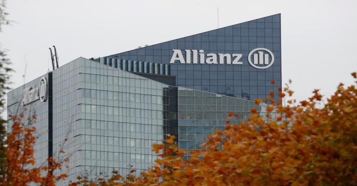 FILE PHOTO: The logo of insurer Allianz SE is seen on the company tower in the financial and