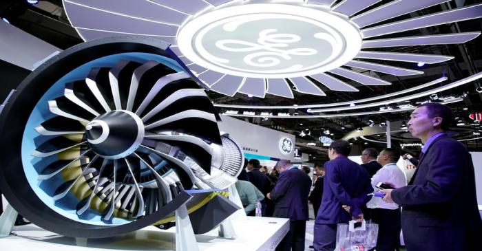 A General Electric (GE) sign is seen at the second China International Import Expo (CIIE) in