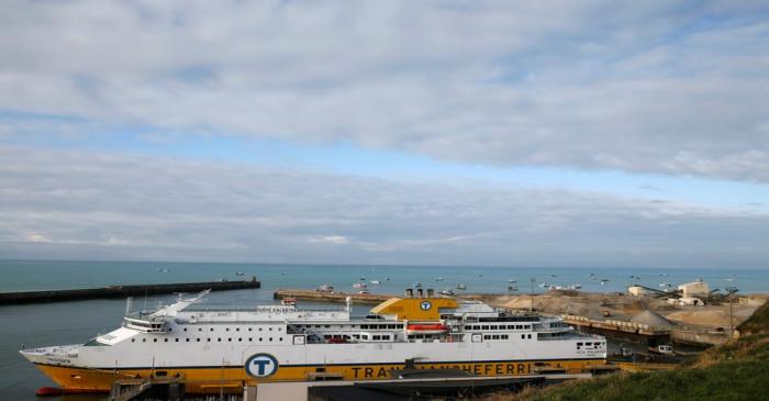 Trucks disembark from the ferry Cote d'Albatre in Dieppe harbour