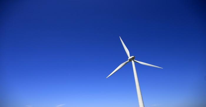 A views shows an E-66 wind turbine manufactured by German company Enercon in Nibas, Picardie