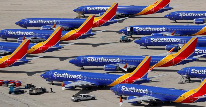 FILE PHOTO: A number of grounded Southwest Airlines Boeing 737 MAX 8 aircraft are shown parked