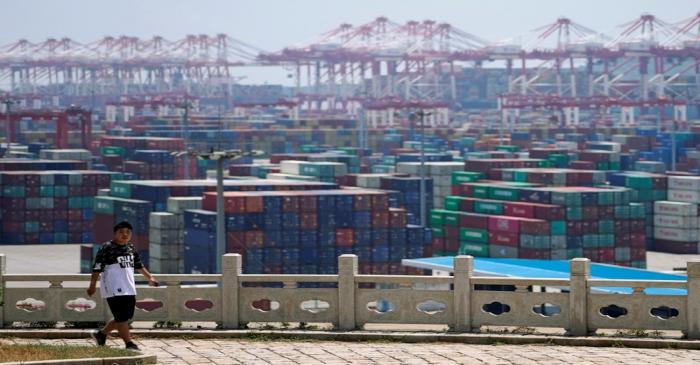 Containers are seen at the Yangshan Deep Water Port in Shanghai