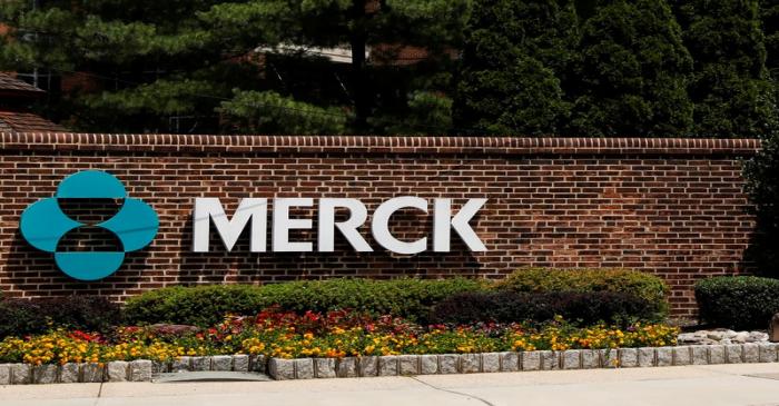 FILE PHOTO:  The Merck logo is seen at a gate to the Merck & Co campus in Linden, New Jersey