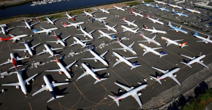 FILE PHOTO: Dozens of grounded Boeing 737 MAX aircraft are seen parked at Boeing Field in