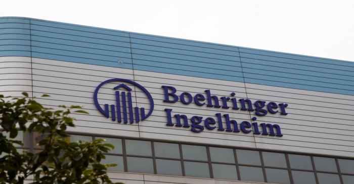 FILE PHOTO: The logo of German pharmaceutical company Boehringer Ingelheim is seen at its