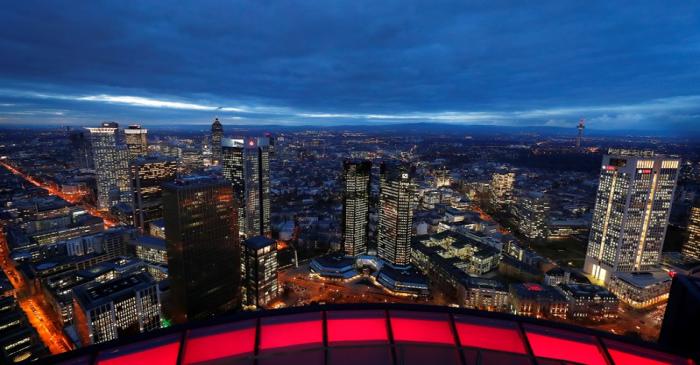 The financial district with the headquarters of Germany's largest business bank, Deutsche Bank