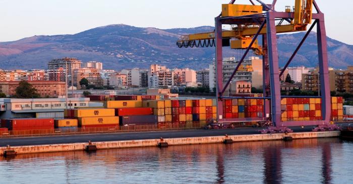 A containers area is seen in the port of Palermo