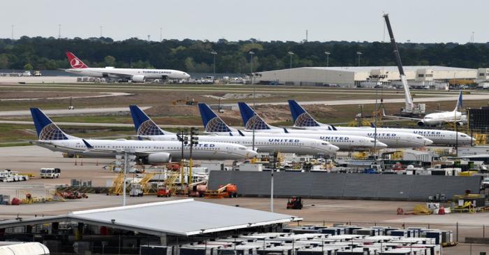 United Airlines planes, including a Boeing 737 MAX 9 model, are pictured at George Bush