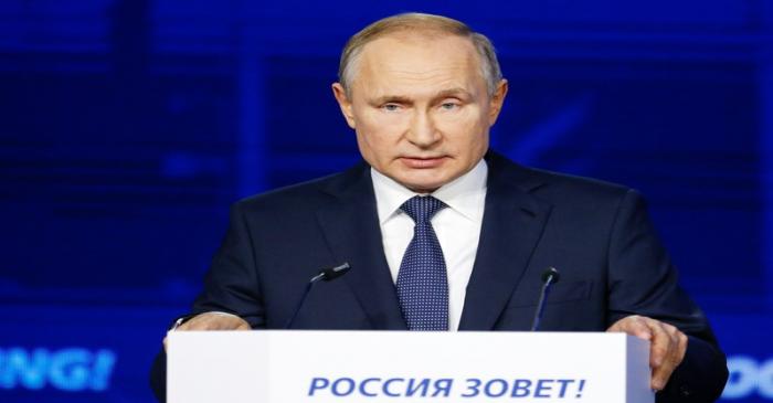 Russian President Vladimir Putin speaks during an annual VTB Capital 