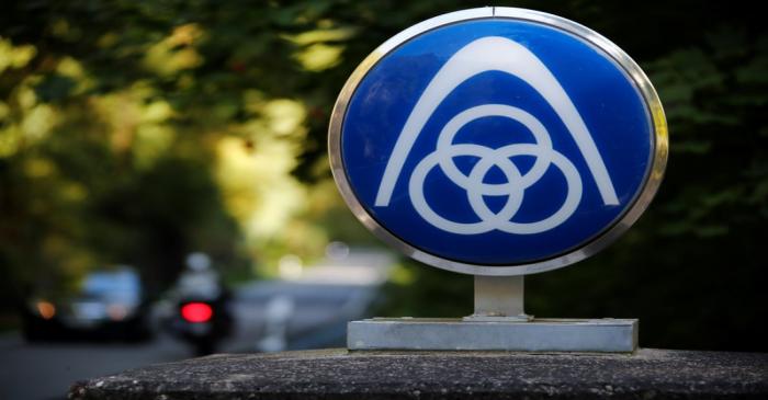 Logo of German steelmaker ThyssenKrupp at Haus Rheinberg near Lorch